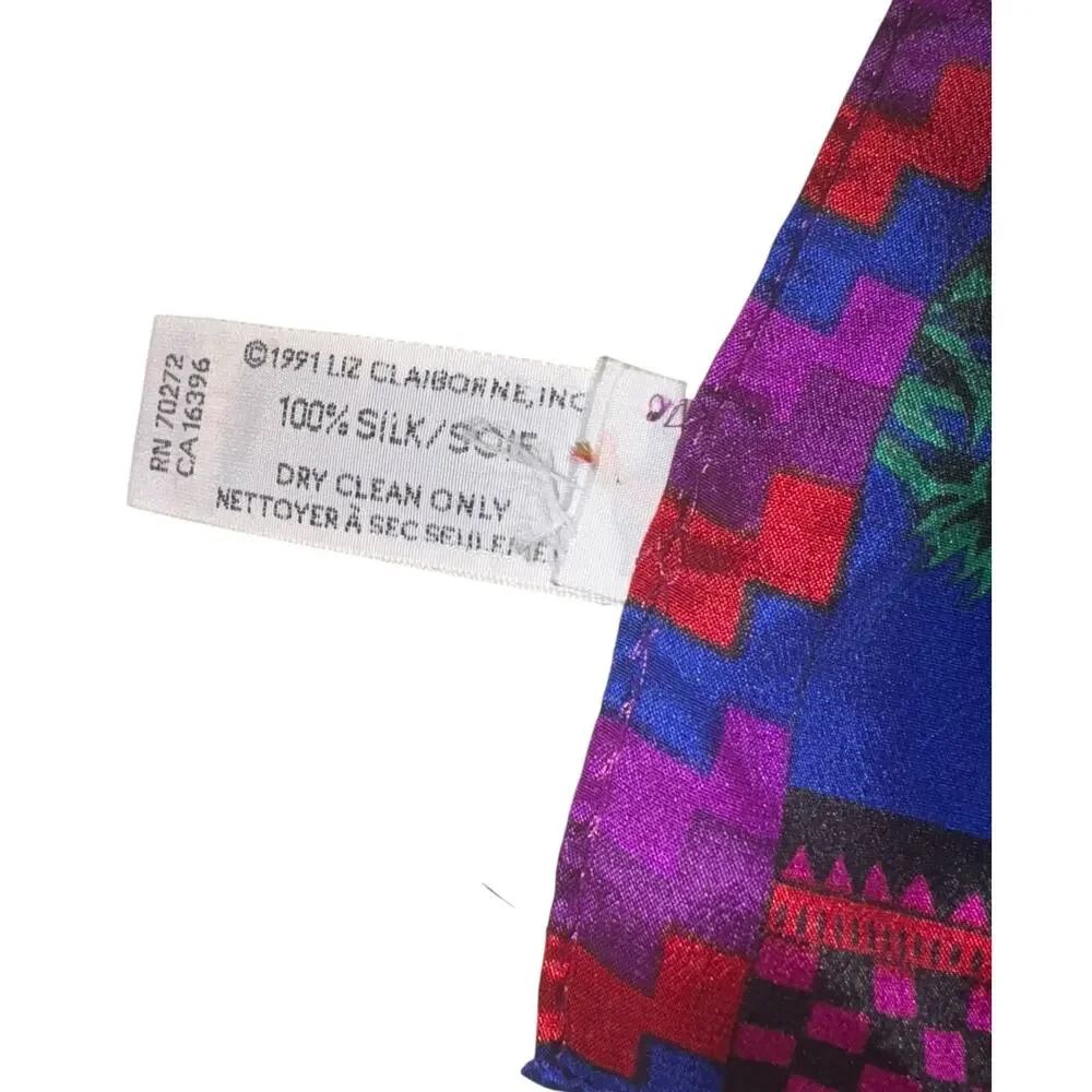 Vintage Liz Claiborne Silk Southwestern Scarf Roses‎ Boho Western Aztec Floral